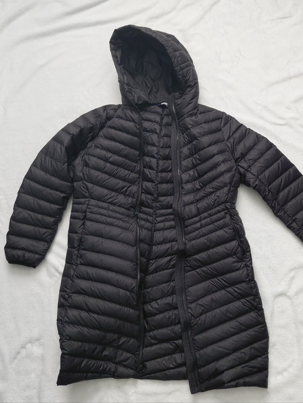 Lands' End Black Hooded Down Long Puffer Coat SZ M